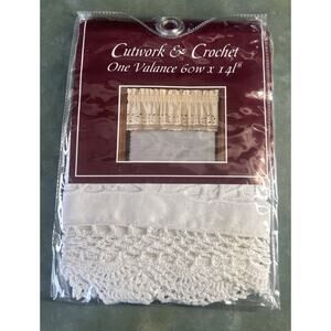 Vintage Cutwork & Crochet Valance White Cotton Cottagecore Shabby Chic 60x14